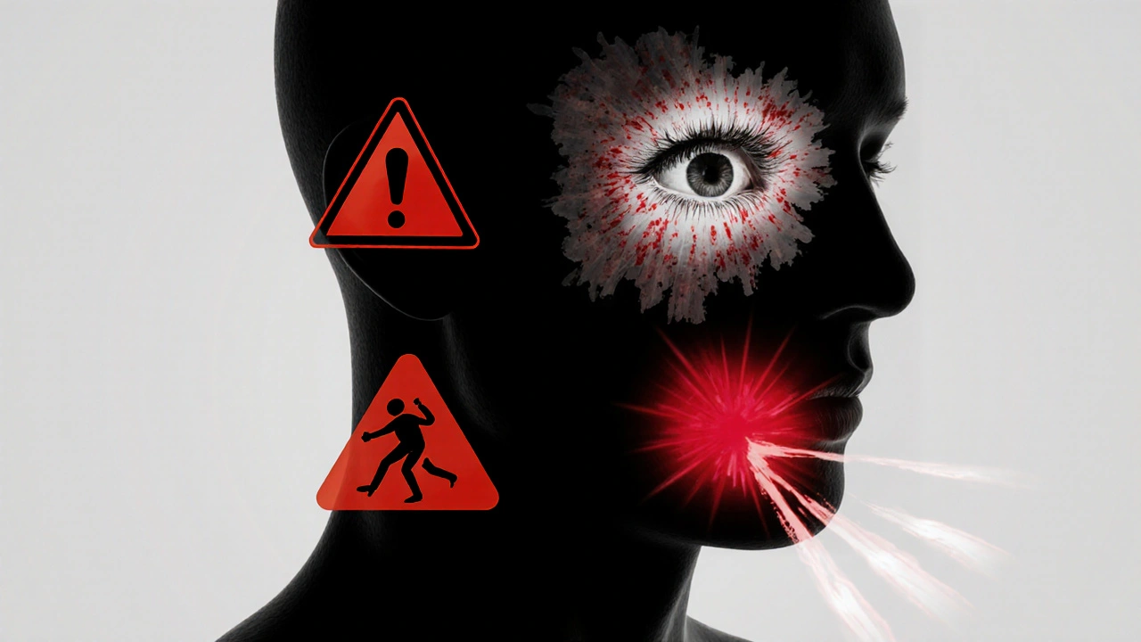 Kontur lidského těla s varovnými symboly pro nebezpečné oblasti IPL.