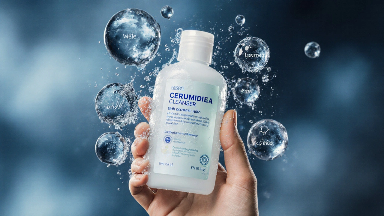 Lék na čištění pleti s význačnými složkami jako ceramidy a zinek.