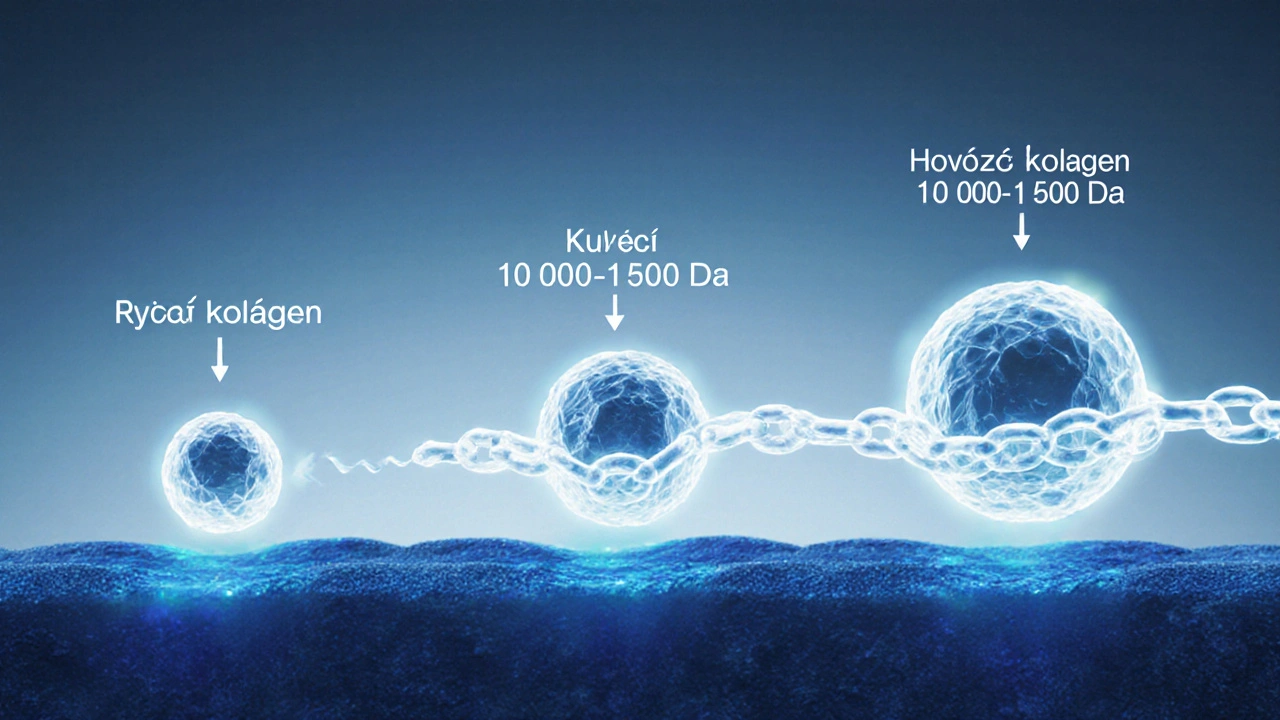 Porovnání molekul rybího, hovězího a kuřecího kolagenu nad kůží.