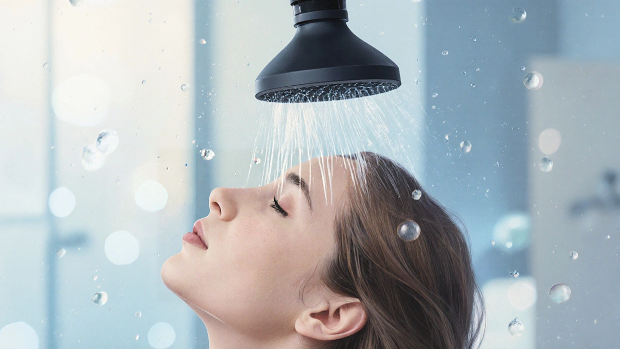 Žena suší vlasy obráceně hlavou dolů pomocí difuzéru.