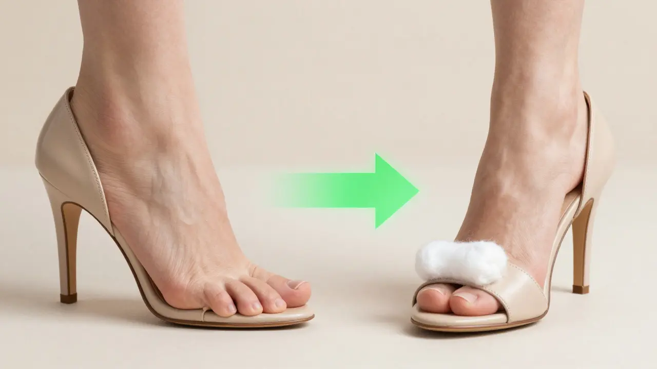 Dvojitý pohled: noha v úzké botě vs. noha v široké sandáli, symbolizující prevenci zarostlého nehtu.