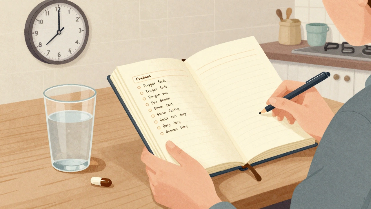 Osoba vede stravovací deník s potravinami způsobujícími plynatost