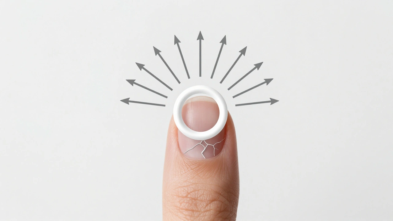 Schematický náhled, jak bílý kroužek rozděluje tlak a chrání neht před lomením.