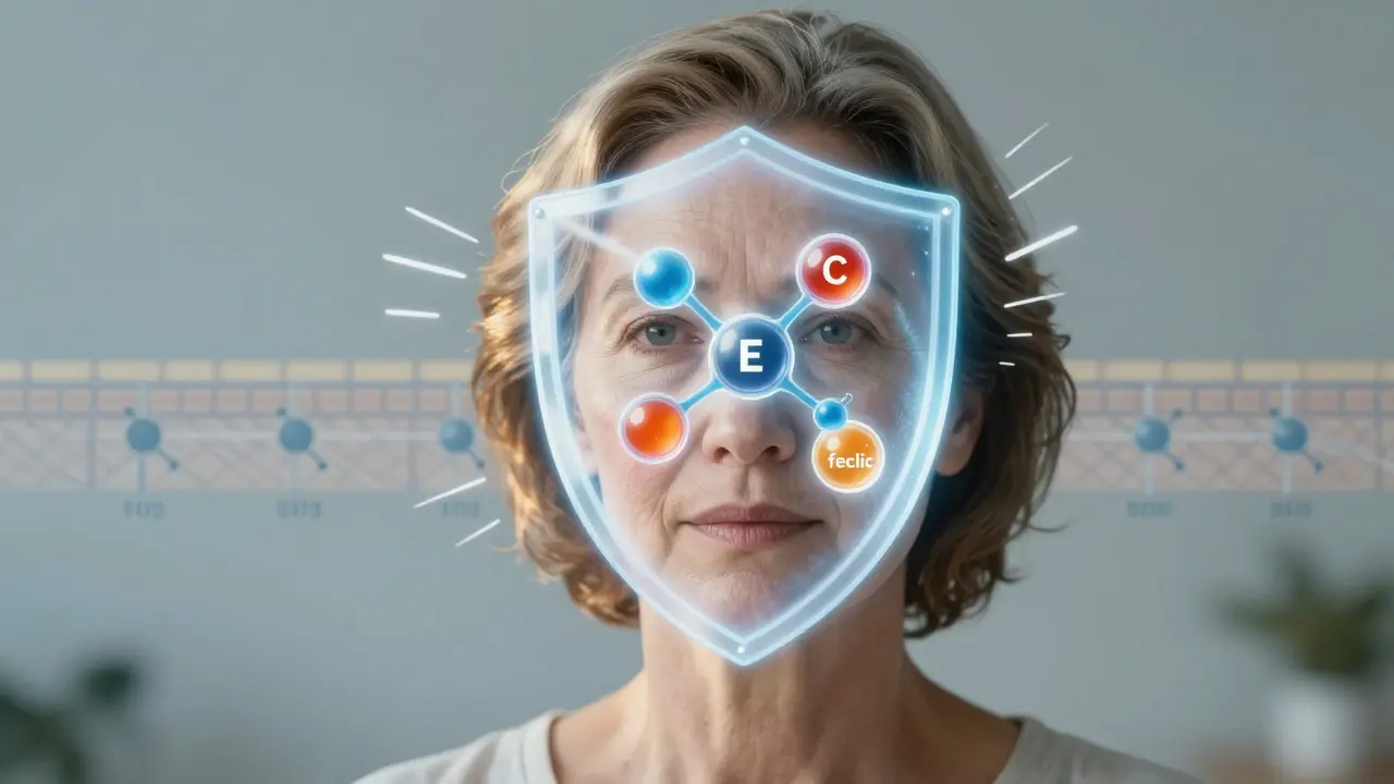 Ochranná vrstva antioxidantů odrazuje UV záření od pleti po 50.