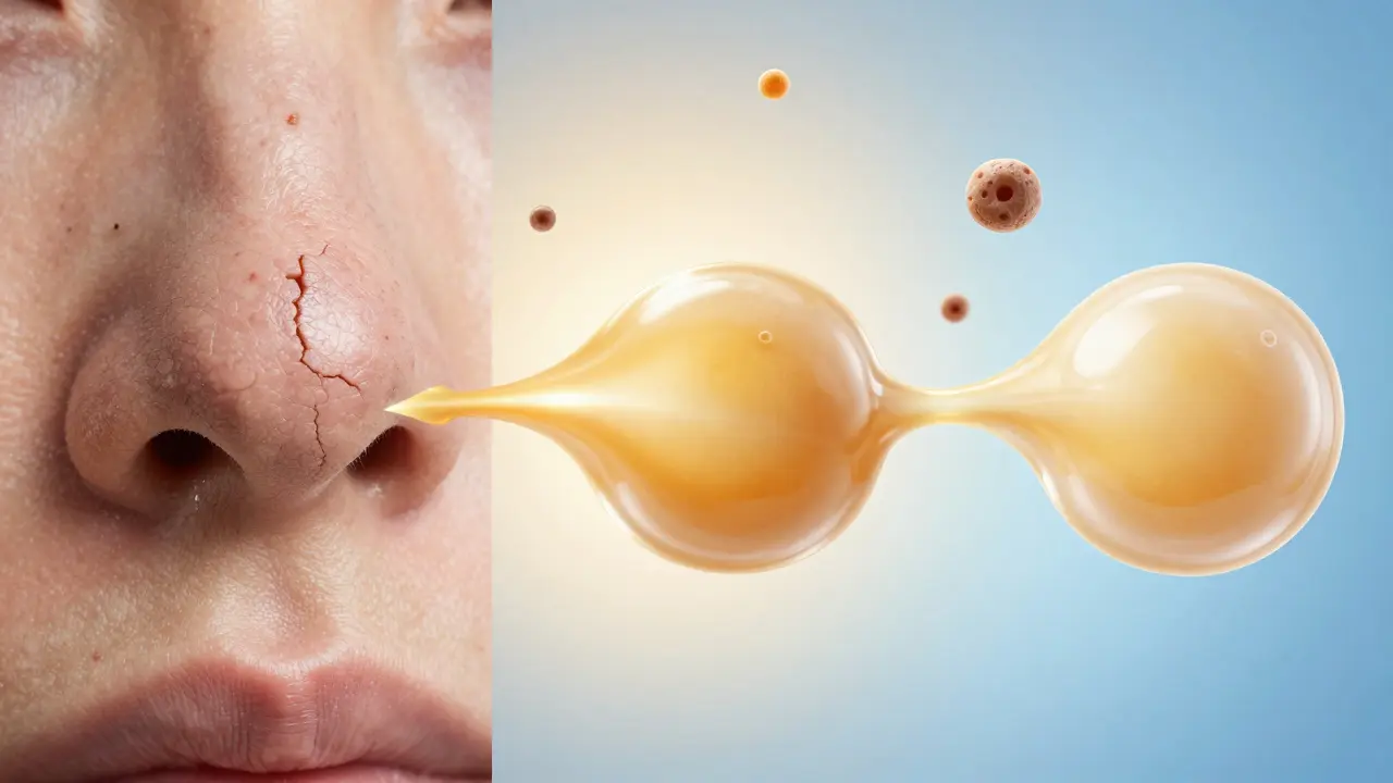 Přeměna zablokovaných pórů na zdravé, čisté póry v průběhu času.