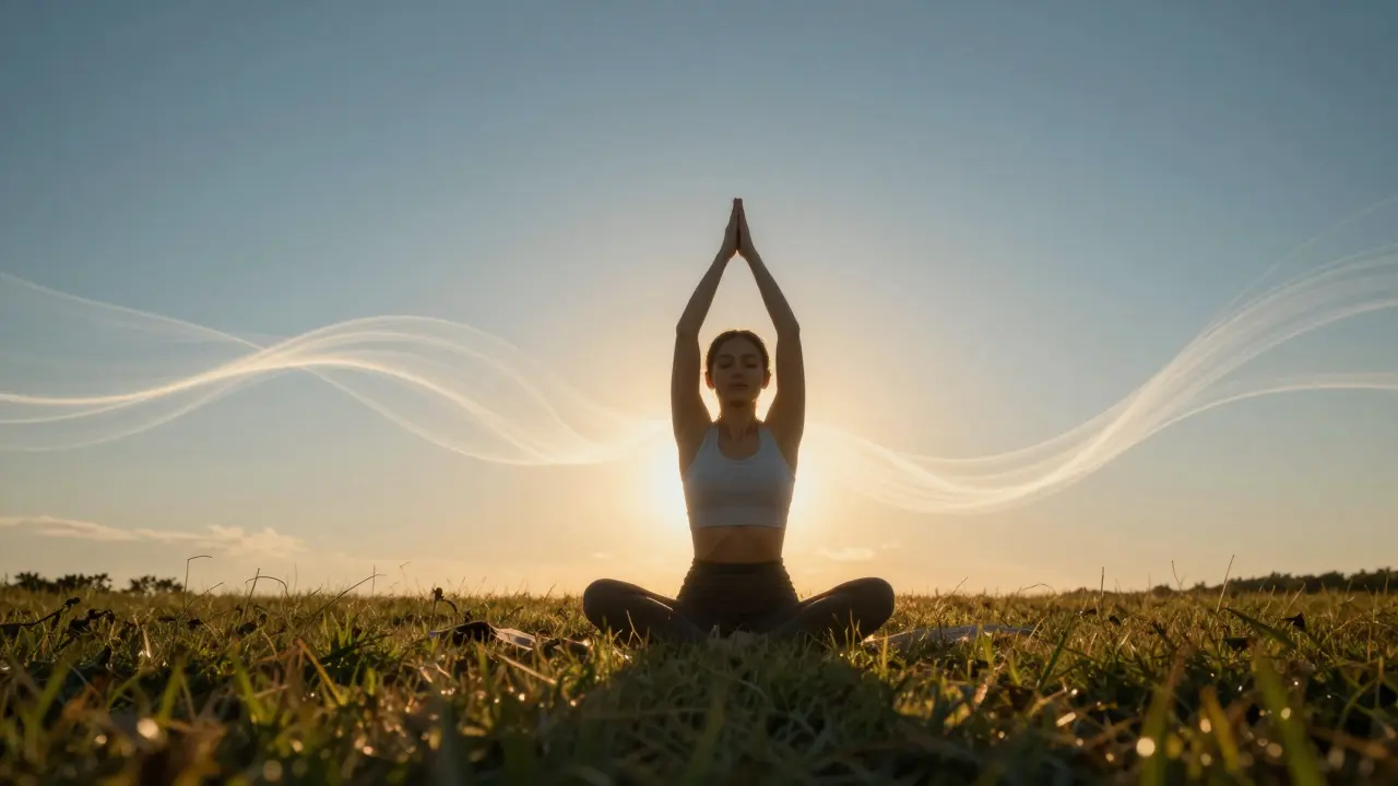 Yoga postava v přírodě s klidnou atmosférou