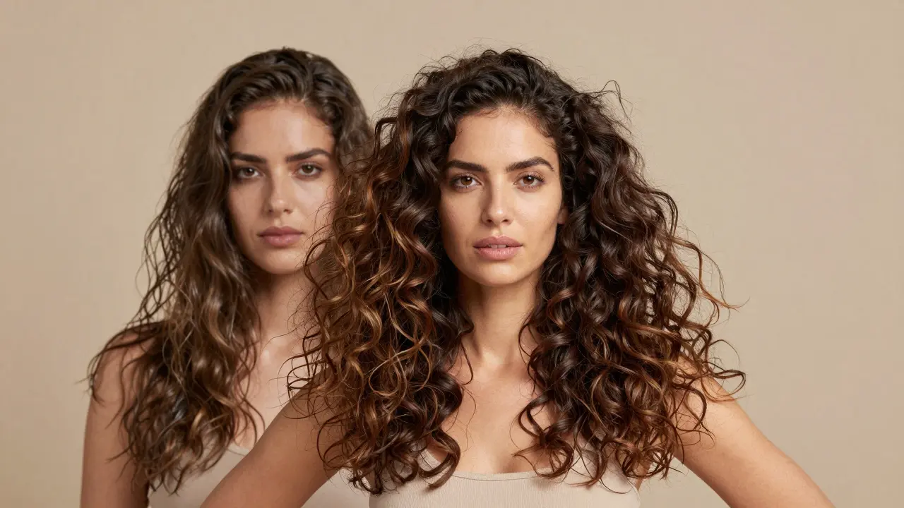 Rozdělený obraz: znečištěné vlasy vs. živé, objemné vlasy po dvakrát umytí.