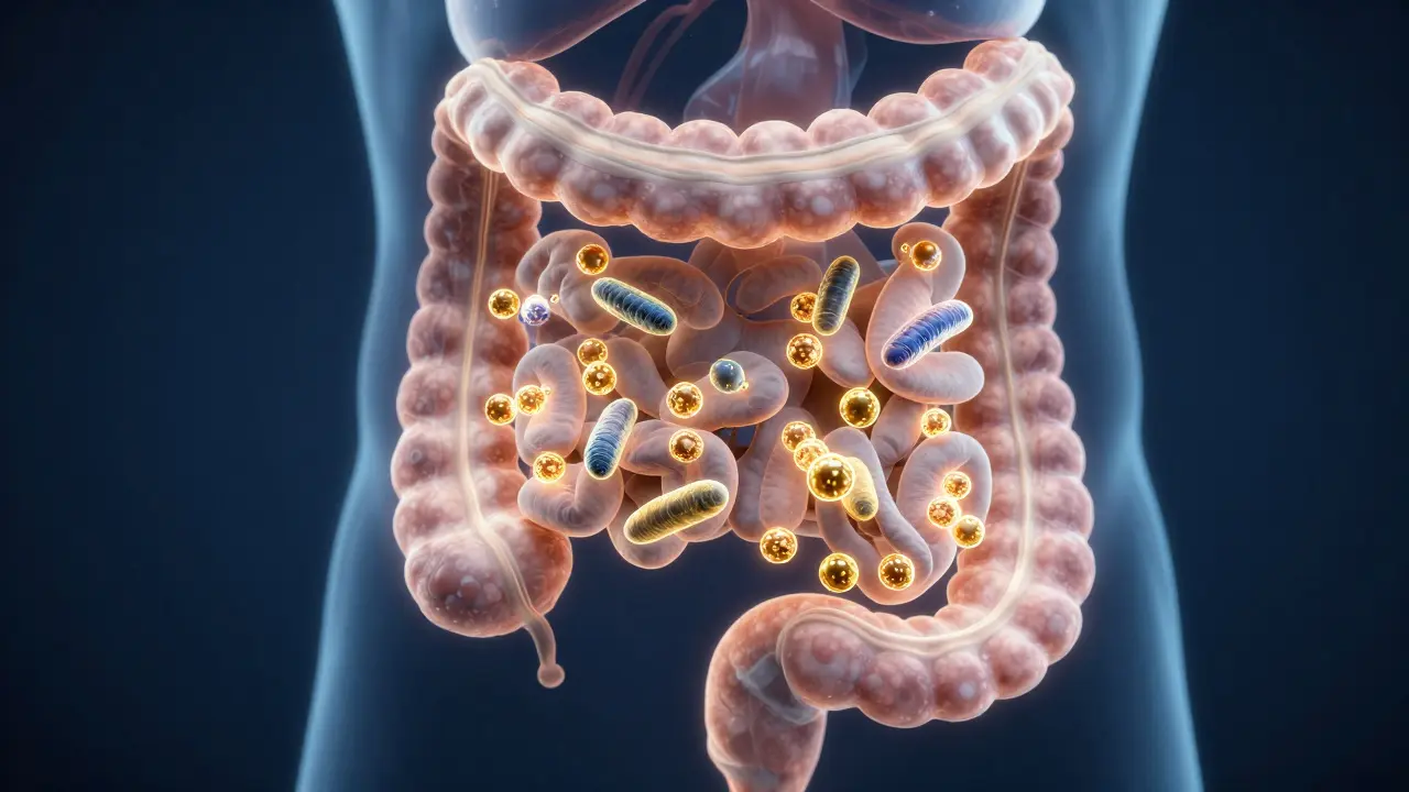 Ilustrace laktobacil stimulujících pohyb střev