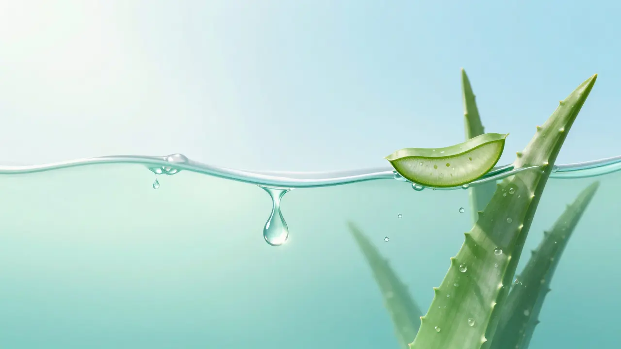 Abstraktní ilustrace obnovy kožní bariéry pomocí hydratace a rostlin.