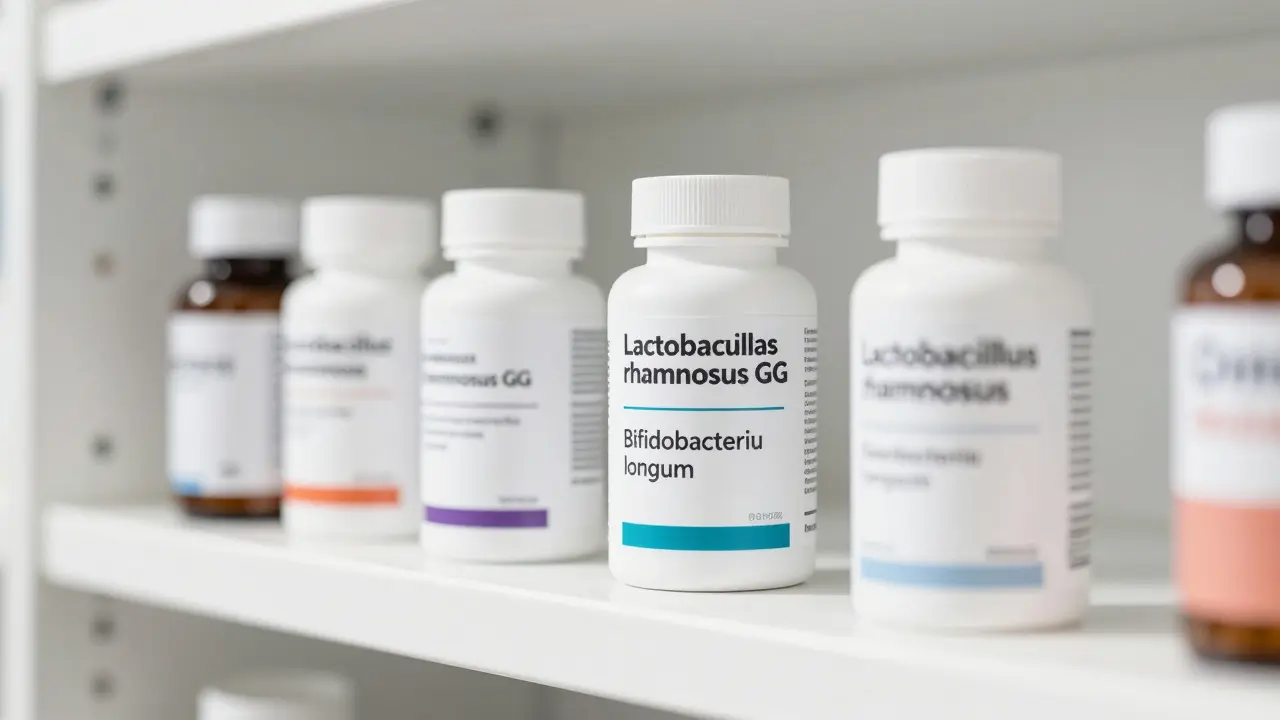 Detail lahvičky s probiotiky s uvedením kmenů