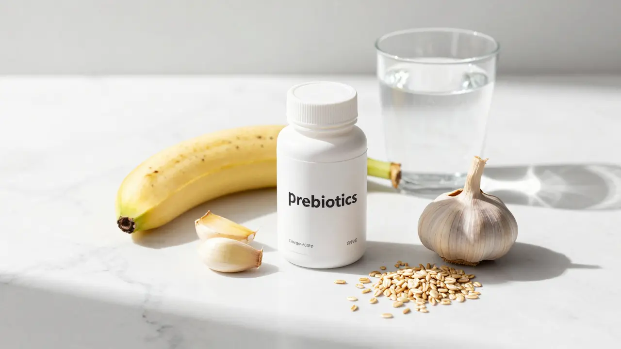 Probiotika spolu s prebiotickými potravinami na stole
