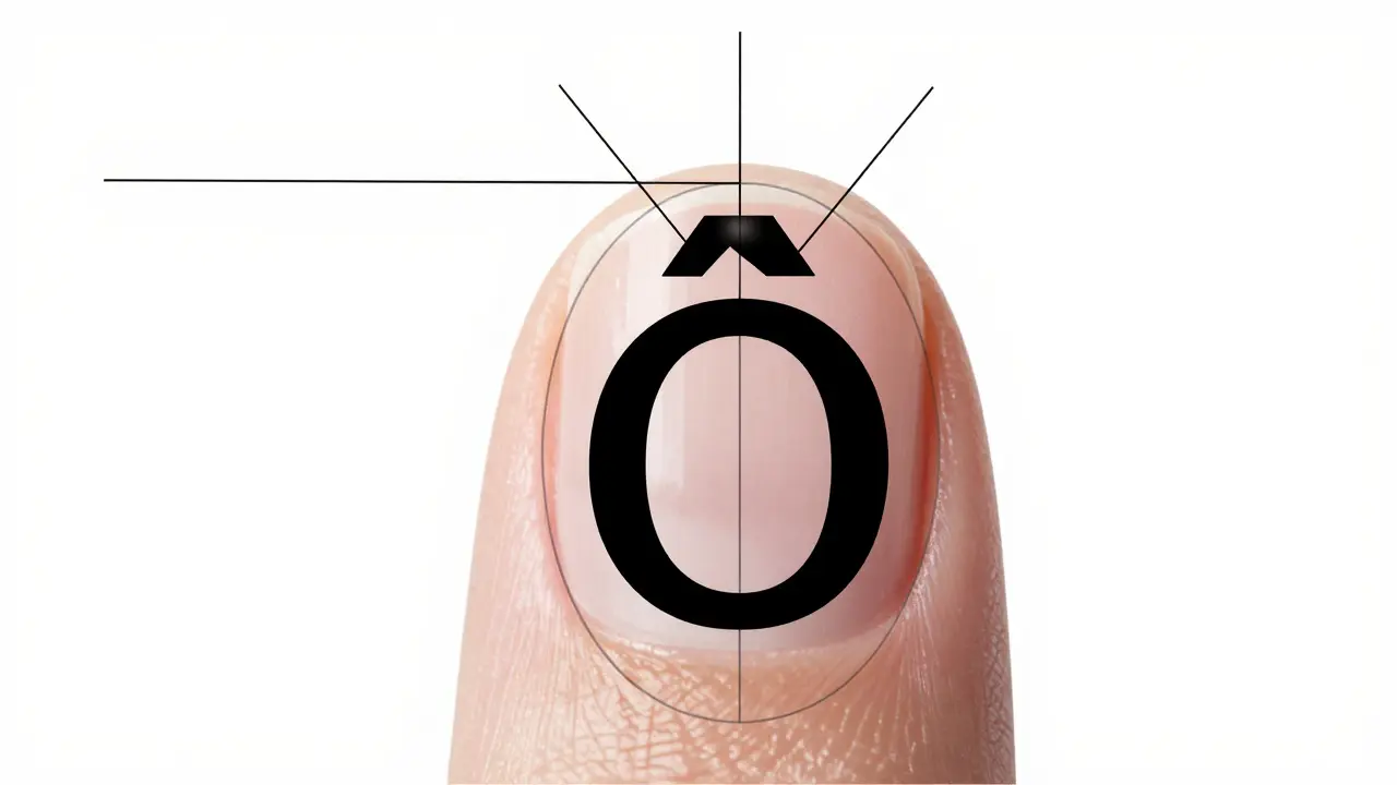Schéma geometrie slovenského Ô s čarami pro stříšku