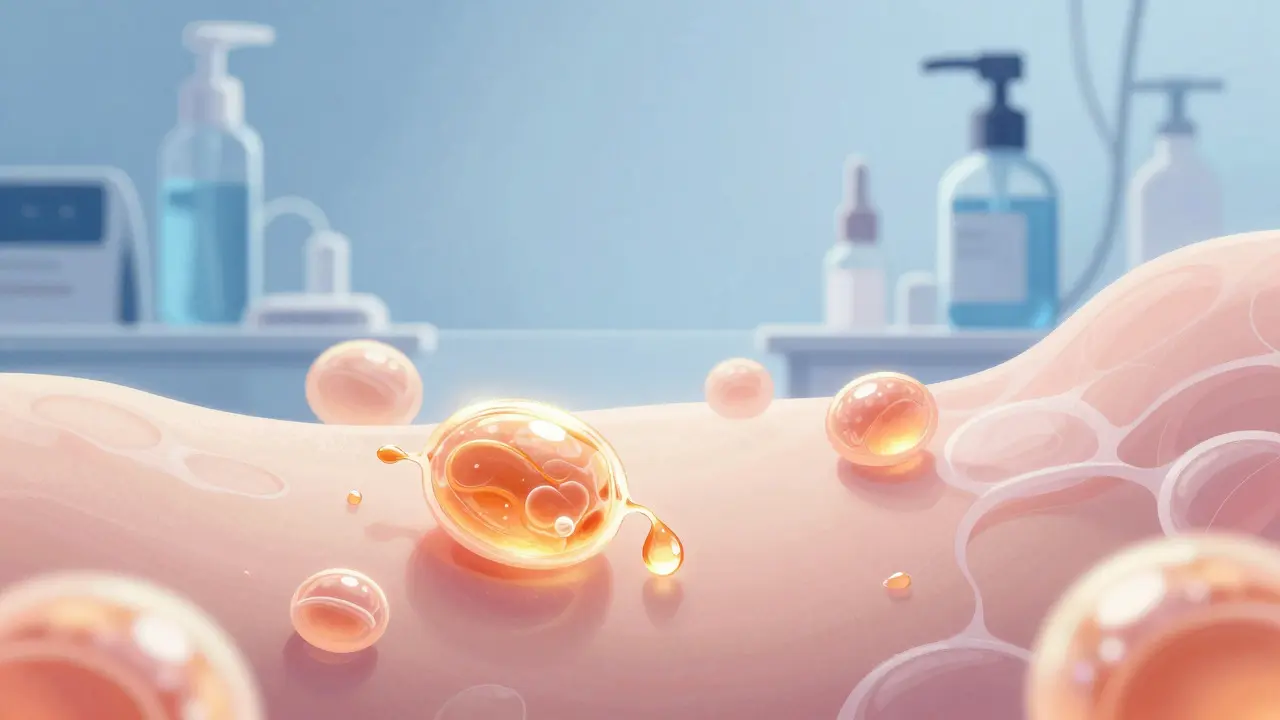 Abstraktní ilustrace hranice mezi péčí o pleť a léky