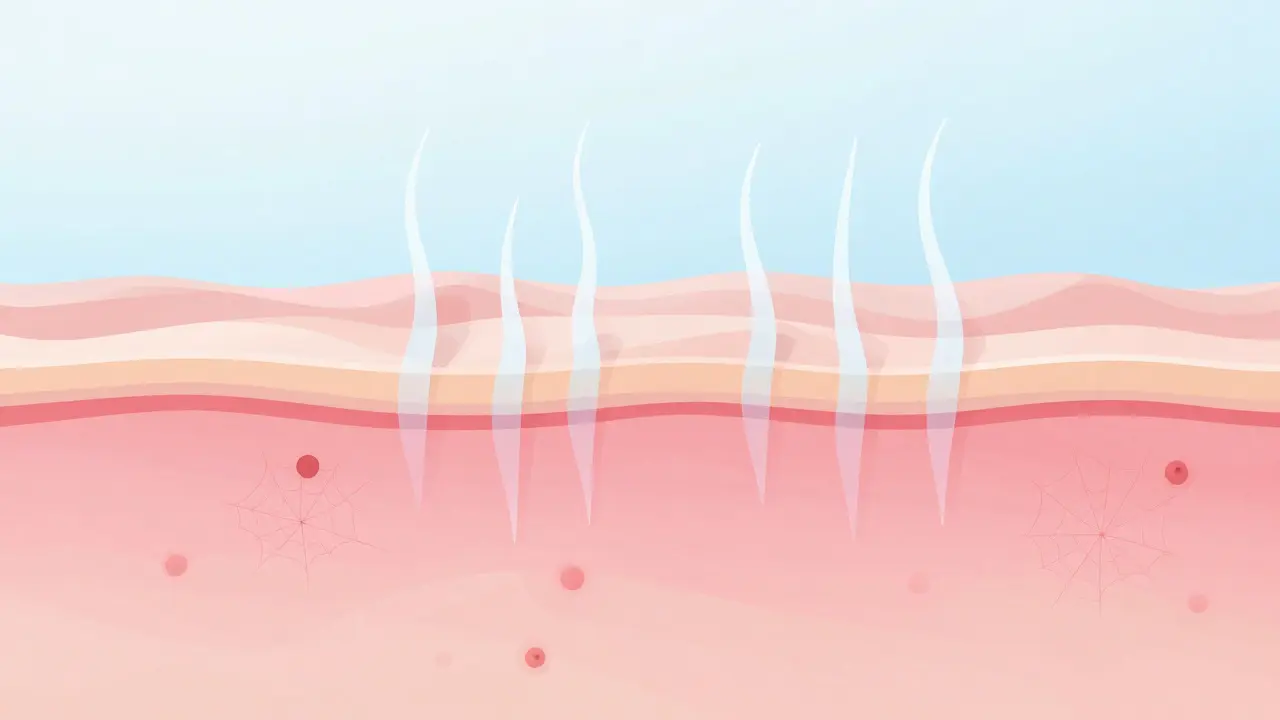 Ilustrace křehké pleti a rozšířených cév pod povrchem