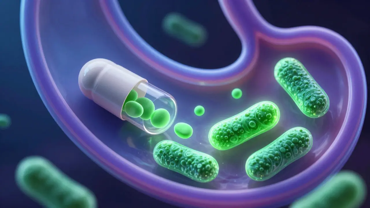 Makro záběr kapsle probiotik uvolňující bakterie
