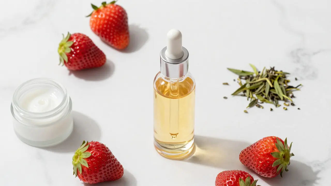 Skládka produktů na ochranu kolagenu: vitamin C, retinol a antioxidanty