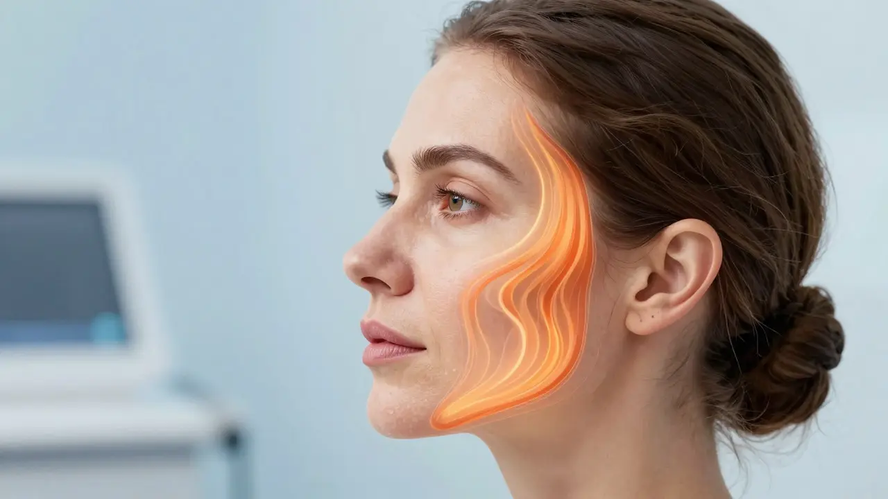 Konceptuální ilustrace radiofrekvenčního liftinku obličeje