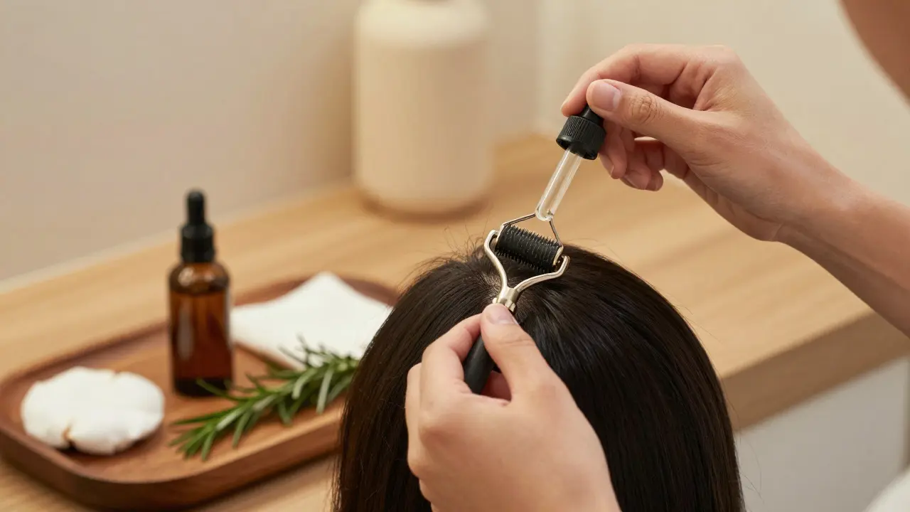 Použití derma rollera a olejů na péči o pokožku hlavy