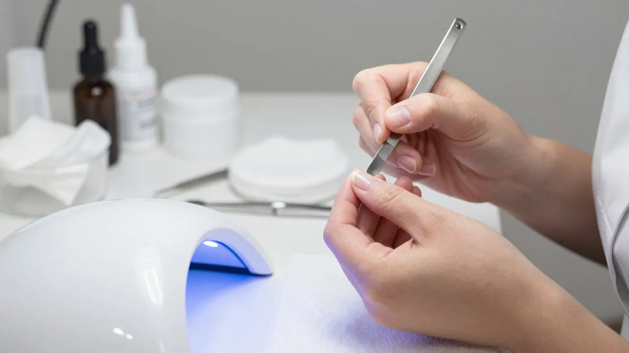 Profesionální aplikace polygelu na nehty pod UV lampou
