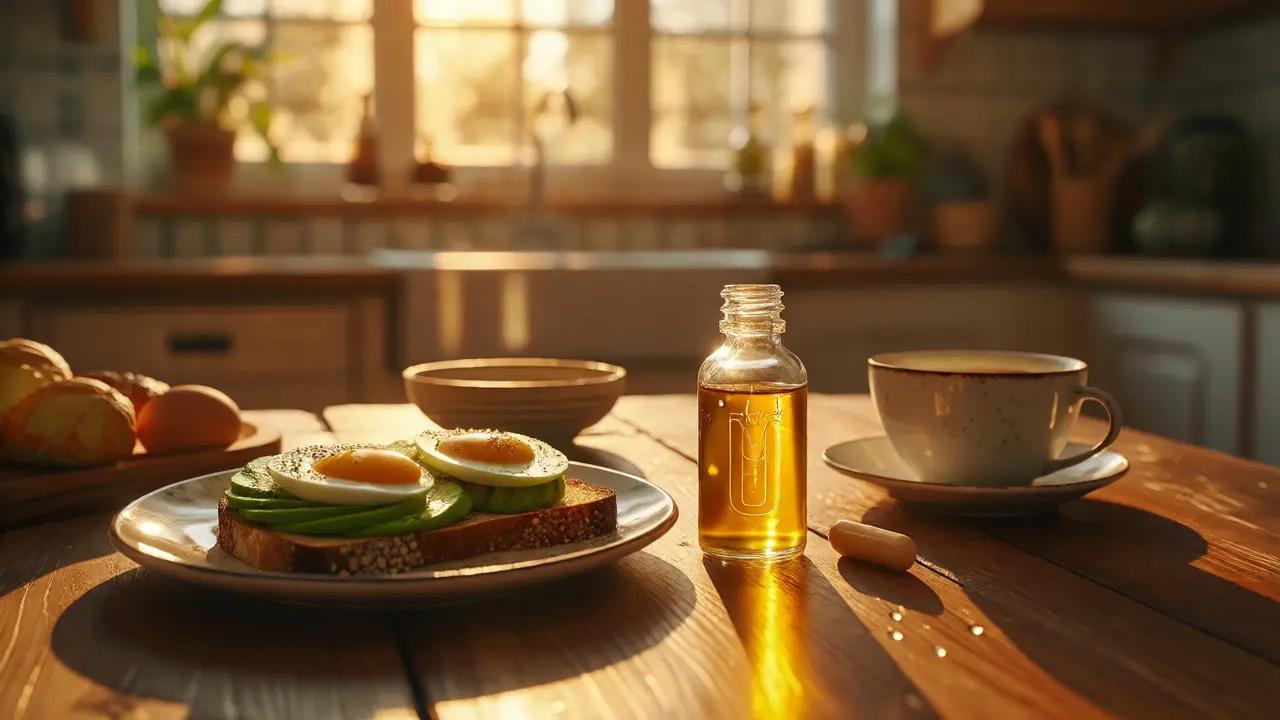Snídaně s tuky a doplňky vitamínu D a K2 pro lepší vstřebávání.