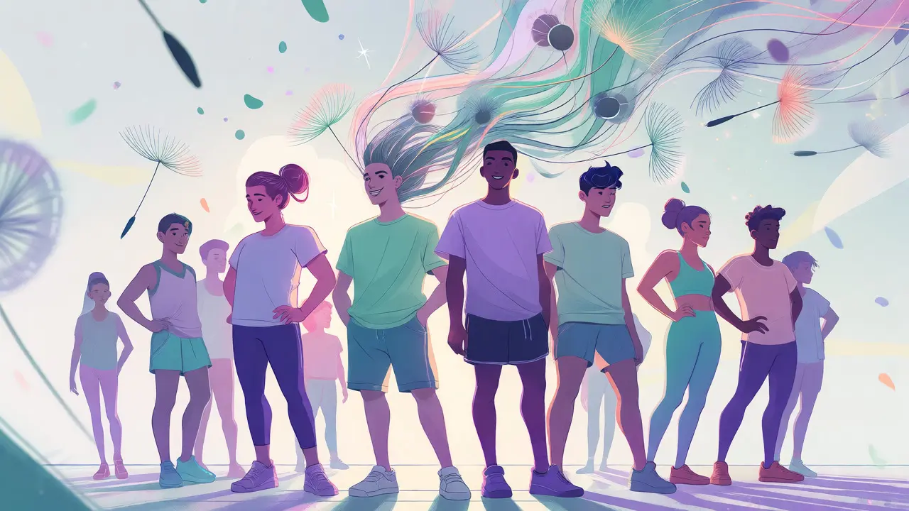 Ilustrace sebevědomých teenagerů a akceptace vlastního těla